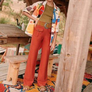 Sezane High-Waist Wide-Leg Trousers in Terracotta